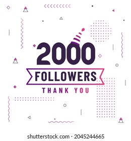 Thank you 2000 followers, 2K followers celebration modern colorful design.