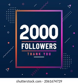 Thank you 2000 followers, 2K followers celebration modern colorful design.