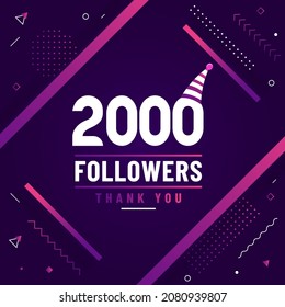 Thank you 2000 followers, 2K followers celebration modern colorful design.