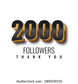 Thank You 2000 Followers 3d number illustration template design