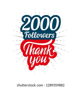 Thank you 2000 followers card for celebrating many followers in social network 