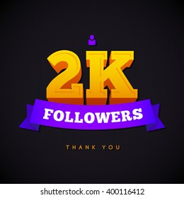 Thank you 2000 followers card. Vector thanks design template for network friends and followers. Image for Social Networks. Web user celebrates a large number of subscribers or followers.