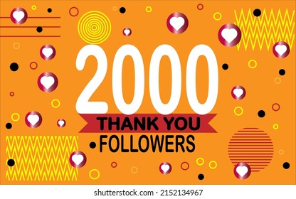 Thank you 2000 followers. Congratulation colorful image for net friends social.