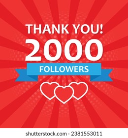 Thank you 2000 followers icon in flat style. Subscription amount vector illustration on isolated background. 2k follower sign business concept.