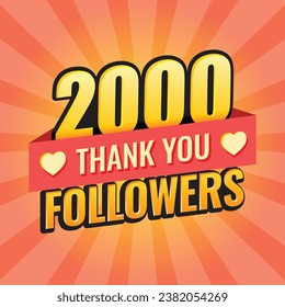 Thank you 2000 followers icon in flat style. Subscription amount vector illustration on isolated background. 2k follower sign business concept.