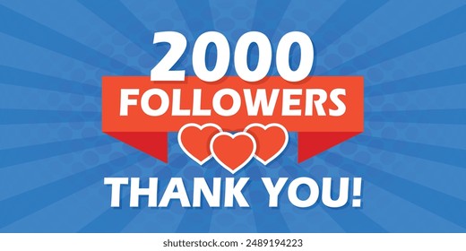 Thank you 2000 followers icon in flat style. Subscription amount vector illustration on isolated background. 2k follower sign business concept.