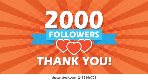 Thank you 2000 followers icon in flat style. Subscription amount vector illustration on isolated background. 2k follower sign business concept.