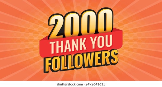 Thank you 2000 followers icon in flat style. Subscription amount vector illustration on isolated background. 2k follower sign business concept.