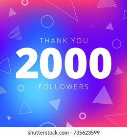 Thank you 2000 followers network post. Vector digital illustration. Celebration of two thousands subscribers