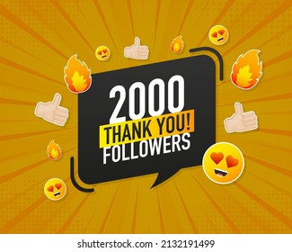 Thank you 2000 followers on yellow background. White background. Vector design. Flat design. Social media