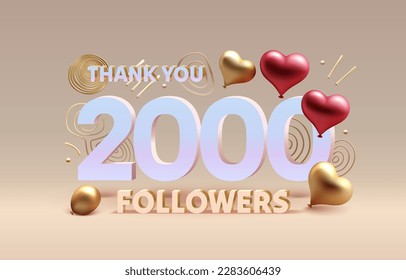 Thank you 2000 followers, peoples online social group, happy banner celebrate, Vector illustration