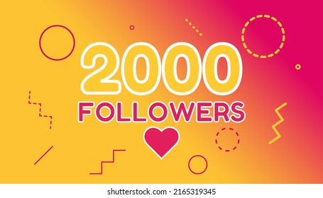 Thank you 2000 followers set banner, poster. Сongratulation card for social network. Vector illustration