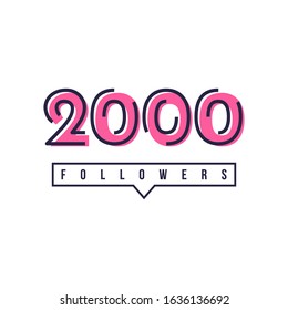 Thank You 2000 Followers Template Design Hand drawn. Vector Eps 10