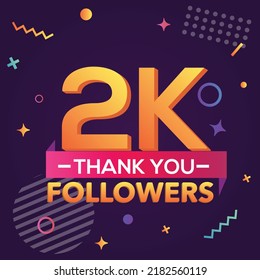 Thank you 2000 followers,thanks banner.First 2K follower congratulation card with geometric figures,lines,squares,circles for Social Networks.Web blogger celebrate a large number of subscribers.Vector