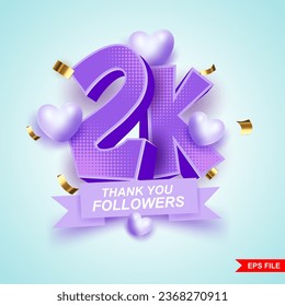 Thank you for 2000 social media followers, 2K followers vector square banner design