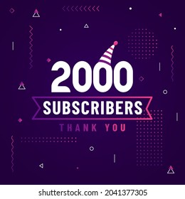 Thank you 2000 subscribers, 2K subscribers celebration modern colorful design.
