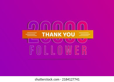 Thank you 20000 follower illustration with thanks on ribbon. Vector illustration in flat style,greeting card,thank you card