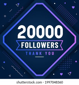 Thank you 20000 followers, 20K followers celebration modern colorful design.