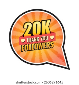 Thank you 20000 followers icon in flat style. Subscription amount vector illustration on isolated background. 20k follower sign business concept.