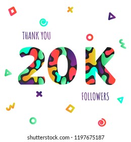 Thank you 20000 followers numbers postcard. Congratulating gradient flat style gradient 20k thanks image vector illustration isolated  white background. Template for internet media and social network.