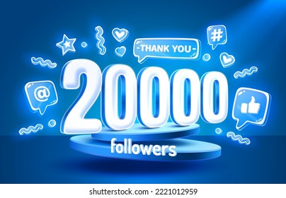 Thank you 20000 followers, peoples online social group, happy banner celebrate, Vector illustration