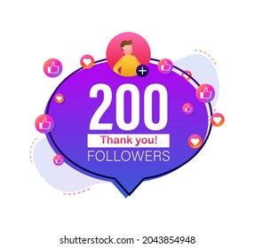 Thank you 200000 followers numbers. Flat style banner. Congratulating multicolored thanks image for net friends likes. Vector illustration.