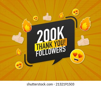 Thank you 200000 followers on yellow background. White background. Vector design. Flat design. Social media