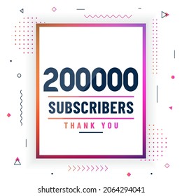 Thank you 200000 subscribers, 200K subscribers celebration modern colorful design.