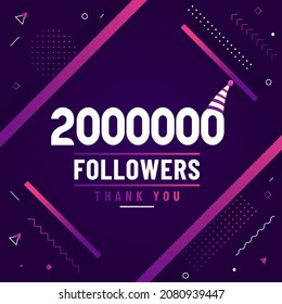 Thank you 2000000 followers, 2M followers celebration modern colorful design.