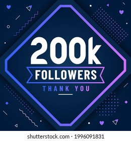 Thank you 200K followers, 200000 followers celebration modern colorful design.