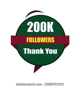 Thank You 200K Followers, 200,000 Followers celebration modern colorful design. 200k Followers Vector artwork isolated on a white background.
