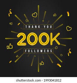 Thank you 200k followers Design. Celebrating 200000 or Two hundred thousand followers. Vector illustration.