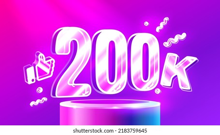 Thank you 200k followers, peoples online social group, happy banner celebrate, Vector illustration