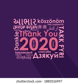 THANK YOU 2020 in different languages, words collage vector illustration End Of Year