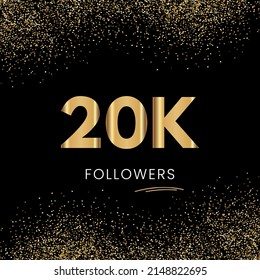Thank you 20K or 20 Thousand followers. Vector illustration with golden glitter particles on black background for social network friends, and followers. Thank you celebrate followers, and likes.