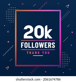 Thank you 20K followers, 20000 followers celebration modern colorful design.