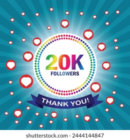 Thank you 20K followers card. Vector illustration for social networks, social sites post, greeting card