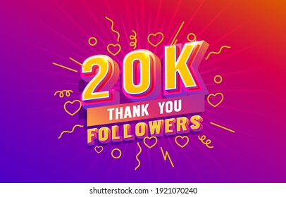 Thank you 20k followers, peoples online social group, happy banner celebrate, Vector illustration