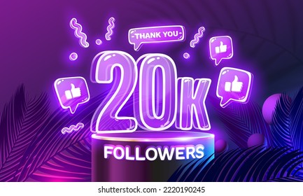 Thank you 20k followers, peoples online social group, happy banner celebrate, Vector illustration