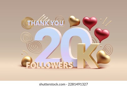 Thank you 20k followers, peoples online social group, happy banner celebrate, Vector illustration