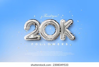 Thank you for the 20K followers with silver metallic balloons illustration.