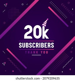 Thank you 20K subscribers, 20000 subscribers celebration modern colorful design.
