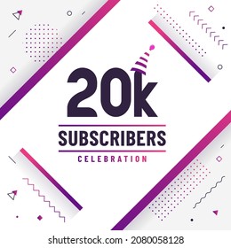 Thank you 20K subscribers, 20000 subscribers celebration modern colorful design.