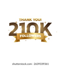 Thank you 210k followers background, greeting for fans. Followers thank you background design.
