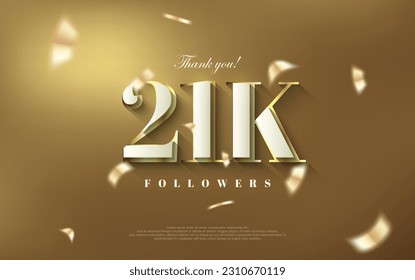 Thank you 21k followers background, shiny luxury gold design.
