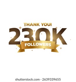 Thank you 230k followers background, greeting for fans. Followers thank you background design.