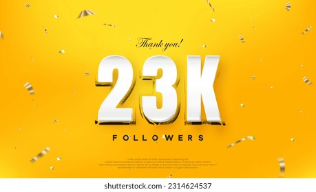 Thank you 23k followers, on a bright yellow background.