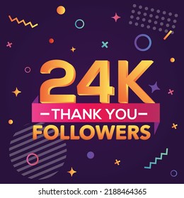 Thank you 24000 followers,thanks banner.First 24K follower congratulation card with geometric figures,lines,squares,circles for Social Networks.Web blogger celebrate a large number of subscribers.