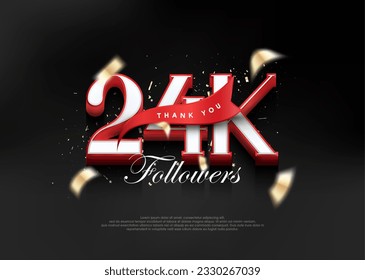 Thank you 24k followers, with 3d numbers with red ribbon.