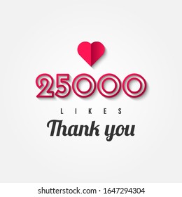 Thank You 25000 Likes with heart icon Vector Illustration Template Design svg